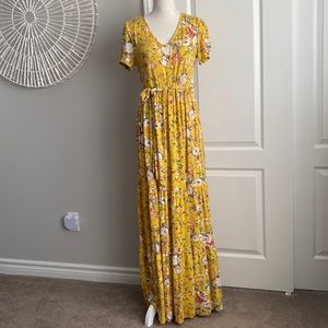 Love Kuza - Yellow & Floral Tiered Maxi Dress